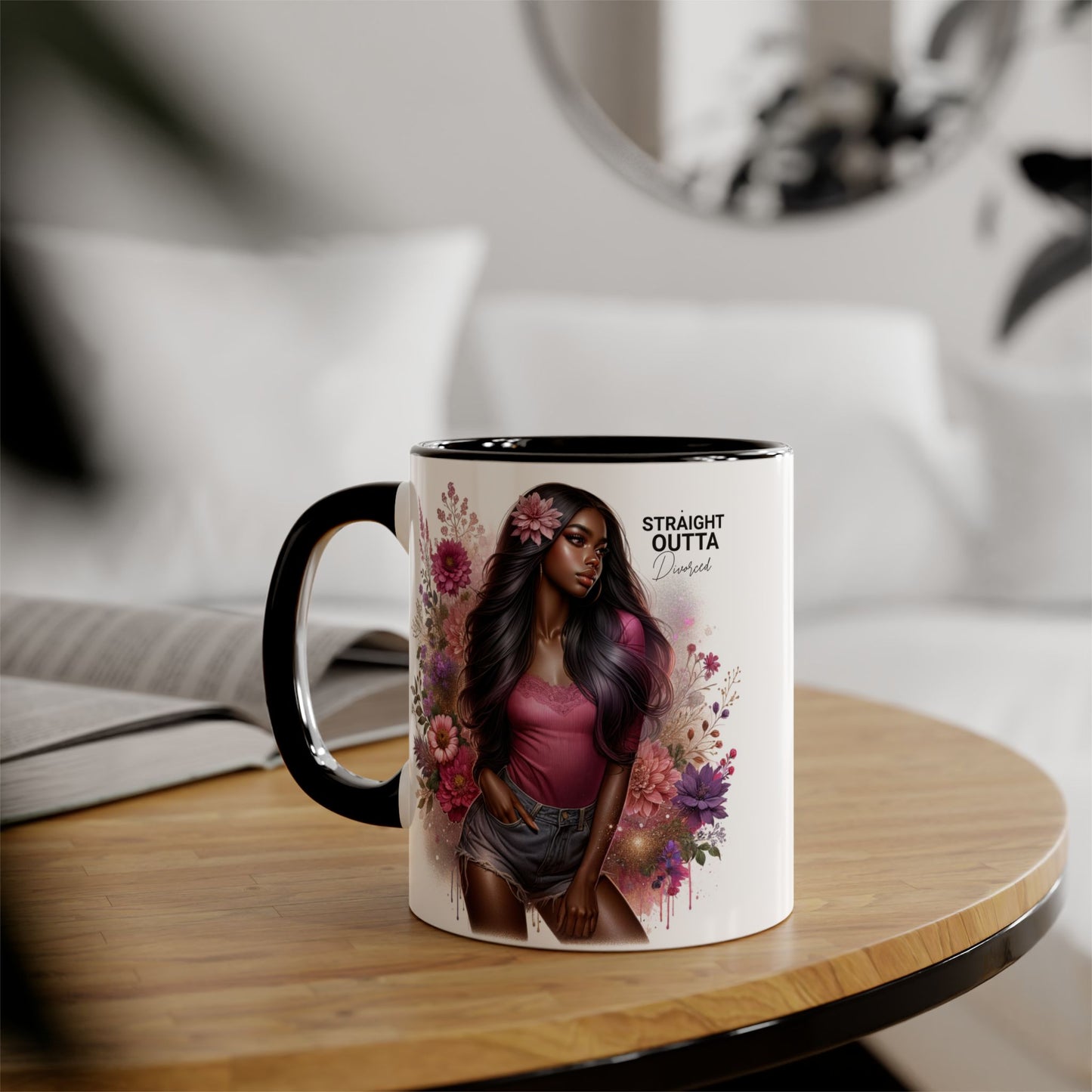 Straight Outta Divorced Humoristic Floral Portrait Accent Mug, Perfect Gift for Her, Coffee Lover, Home Decor, Stylish Drinkware, Mother's Day Gift, Inspirational Cup