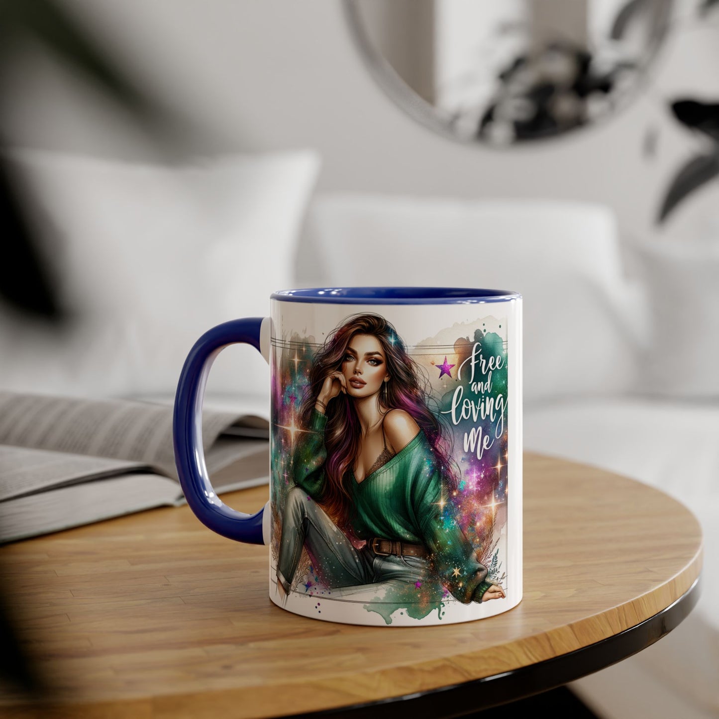 Mystical Art Accent Mug - Free and Loving Me, Unique Gift, Coffee Lover, Inspirational Decor, Fantasy Themed