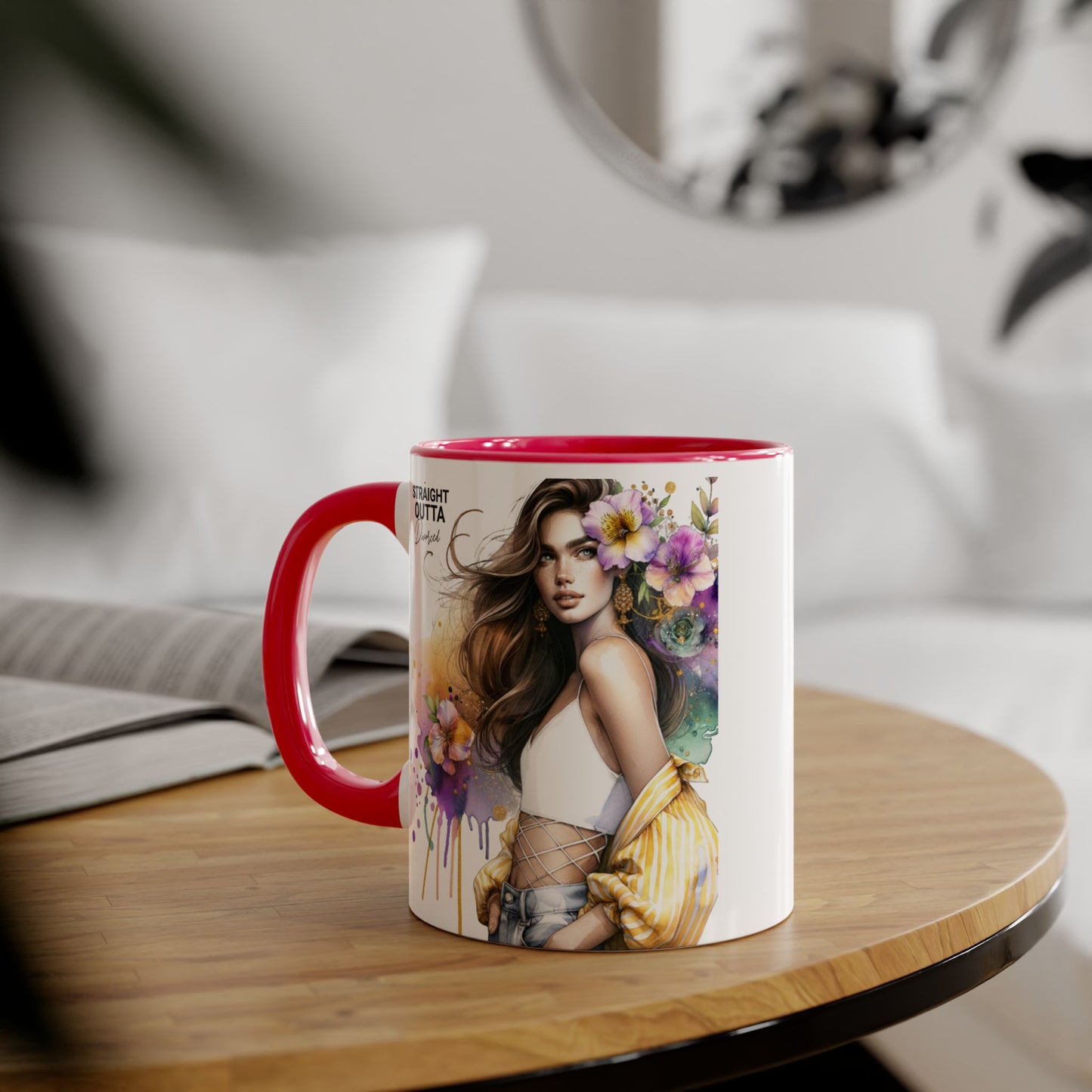 Straight Outta Divorced Humoristic Chic Floral Art Mug - Stylish Coffee Cup for Home or Office, Perfect Gift for Birthdays, Mother’s Day, or Coffee Lovers