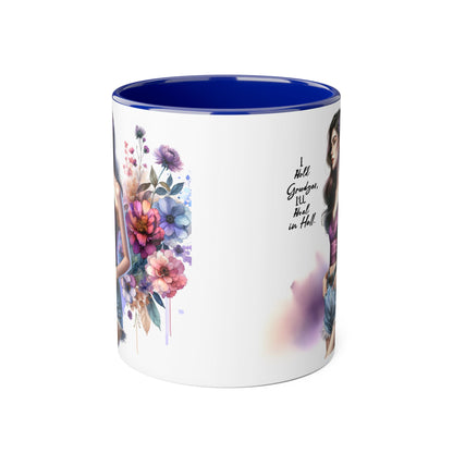 I Hold Grudges, I'll Heal in Hell Boho Floral Accent Mug - Perfect Gift for Grandmas, Coffee Lovers, Home Decor, Birthday, Mother's Day