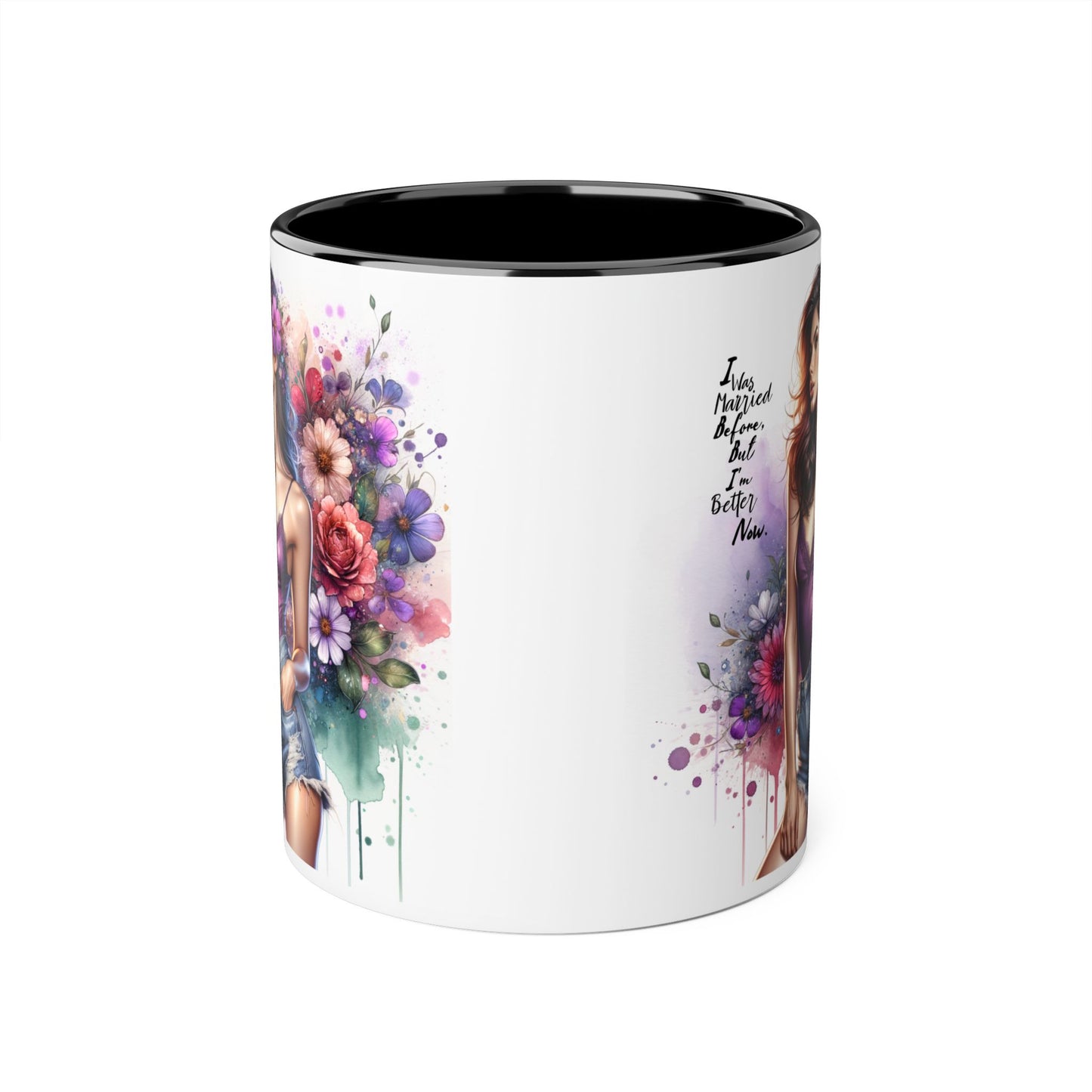 I Was Married Before But I'm Better Now Humoristic Floral Art Accent Mug - Motivational Coffee Cup for Women, Gift for Friends, Home Decor, Straight Outta Inspiration