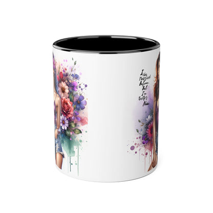 I Was Married Before But I'm Better Now Humoristic Floral Art Accent Mug - Motivational Coffee Cup for Women, Gift for Friends, Home Decor, Straight Outta Inspiration