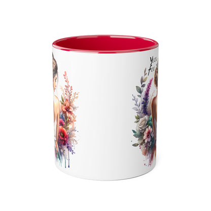 Yuck Fou Floral Artwork Accent Mug, 11oz Coffee Mug, Unique Gift for Her, Bohemian Style Mug, Personalized Coffee Cup