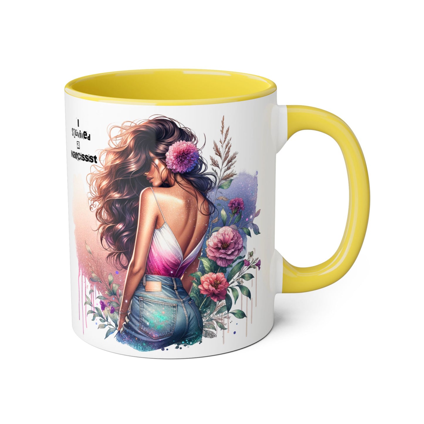 Artistic Floral Accent Mug, Boho Coffee Cup, Gift for Her, Self-Love Mug, Unique Drinkware, Narcissist Quote