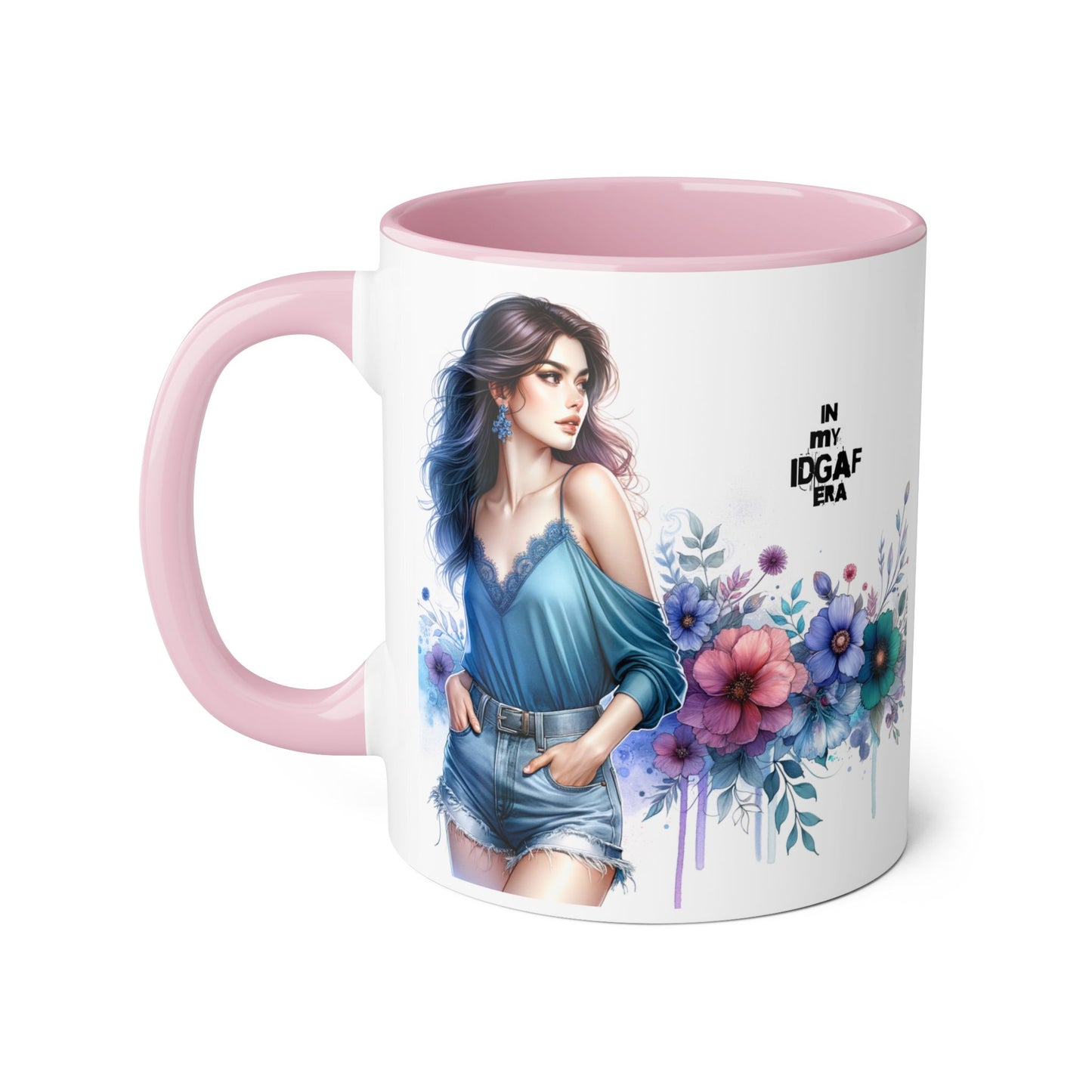 Chic IDGAF Accent Mug, Floral Art, Gift for Her, Coffee Lover, Unique Decor, Trendy Mug, Self-Care Gift