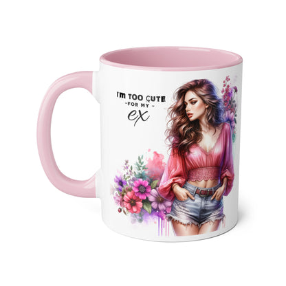I'm Too Cute For My Ex Sassy Ex-Inspired Accent Mug | Cute Coffee Cup Gift for Her | Floral Design | Funny Mug for Breakup | Unique Gift Idea