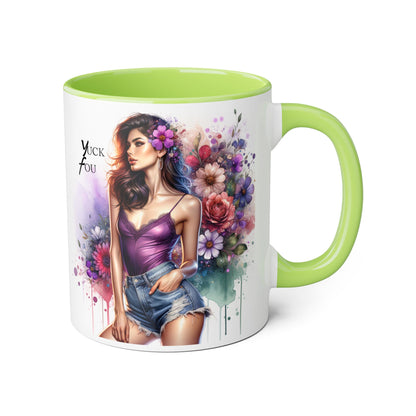 Yuck Fou Vibrant Accent Mugs, 11oz - Stylish Floral Design, Perfect for Gifts, Home Decor, Coffee Lovers, Inspirational Drinkware