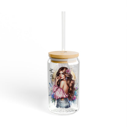 I Don't Make Mistakes, I Date Them ,16oz Boho Sipper Glass with Floral Design, Perfect for Water, Iced Tea, Smoothies, Gift for Her, Sustainable Drinkware