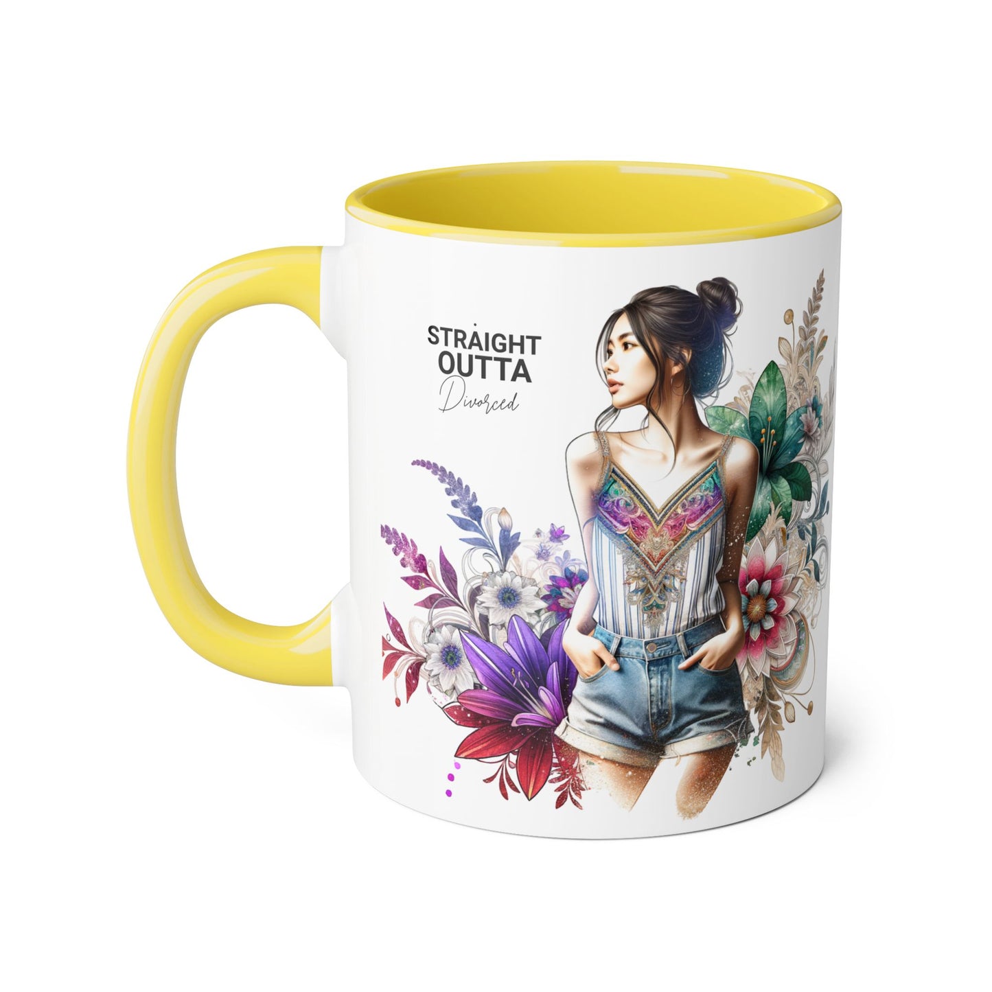 Straight Outta Divorced Humoristic Vibrant Accent Mugs, 11oz - Perfect for Gifts, Home Decor, Coffee Lovers, Birthdays, and Celebrations
