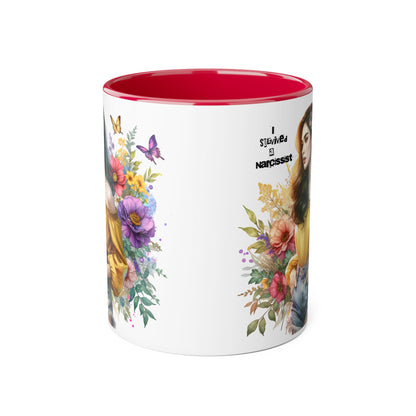 I Survived a Narcissist Chic Floral Accent Mug | Bohemian Coffee Cup, Gift for Her, Narcissist Humor, Home Decor, Artful Drinkware