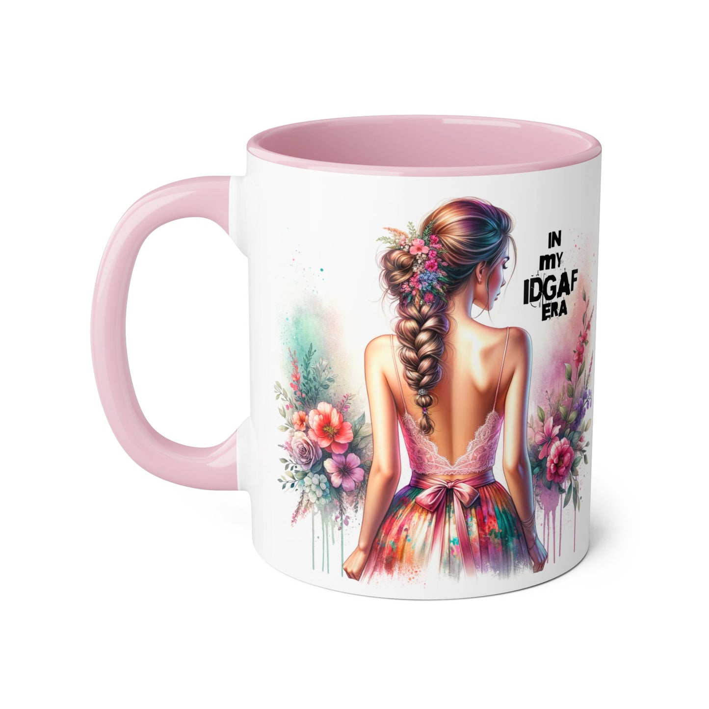 Bold IDGAF Era Accent Mug, Coffee Cup for Strong Women, Gift for Her, Floral Art Mug, Motivational Drinkware