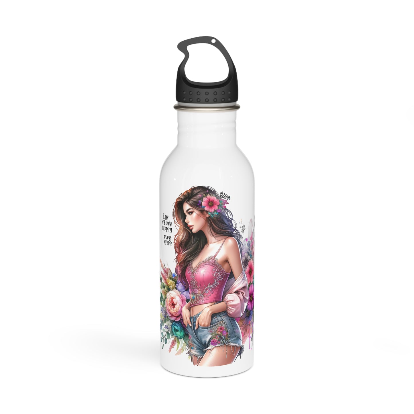 I Am My Own Happily Ever After Floral Art Stainless Steel Water Bottle - Inspirational Design for Stylish Hydration