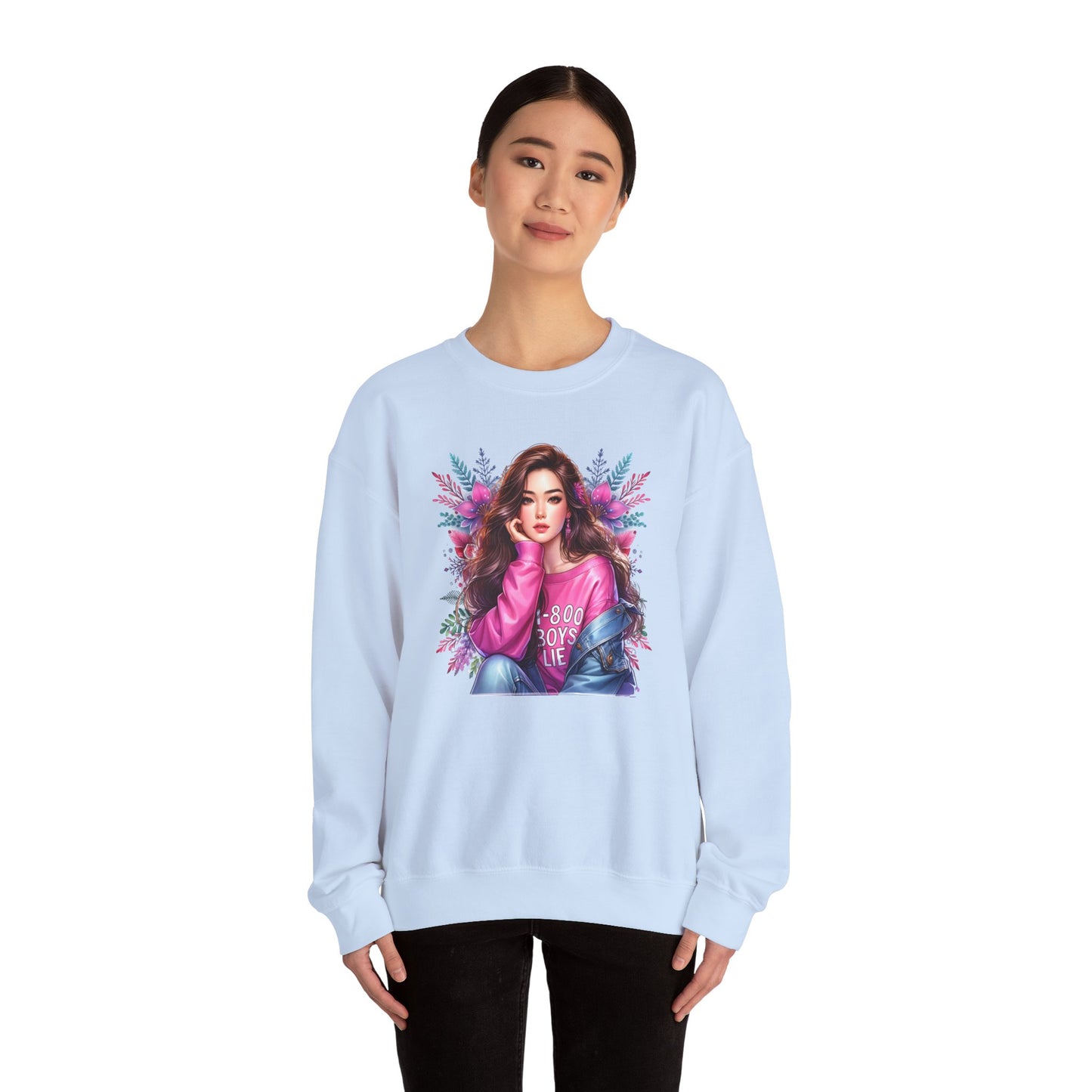 1-800-Boys-Lie Trendy Crewneck Sweatshirt - Cozy Unisex Pullover, Perfect for Casual Days, Gifts for Her, Cute Fashion Layering, Everyday Style