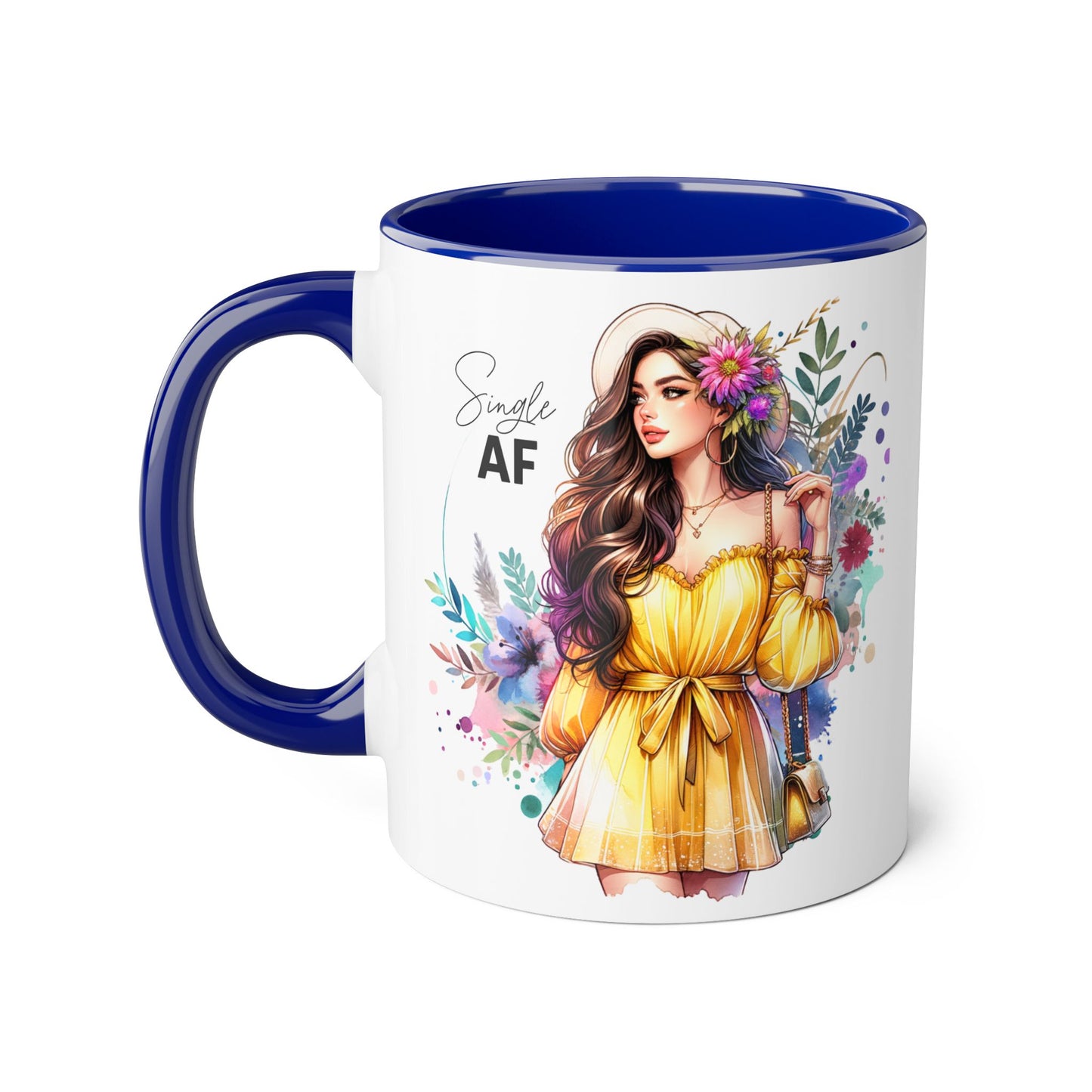 Single AF Floral Accent Mug - Perfect Gift for Singles, Cute Coffee Cup for Friends, Birthday or Self-Care Treat