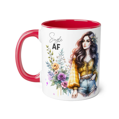 Single AF Accent Mug, Floral Coffee Cup, Gift for Single Friends, Cute Relationship Humor Mug, Funny Birthday Mug, Tea Lover Gift