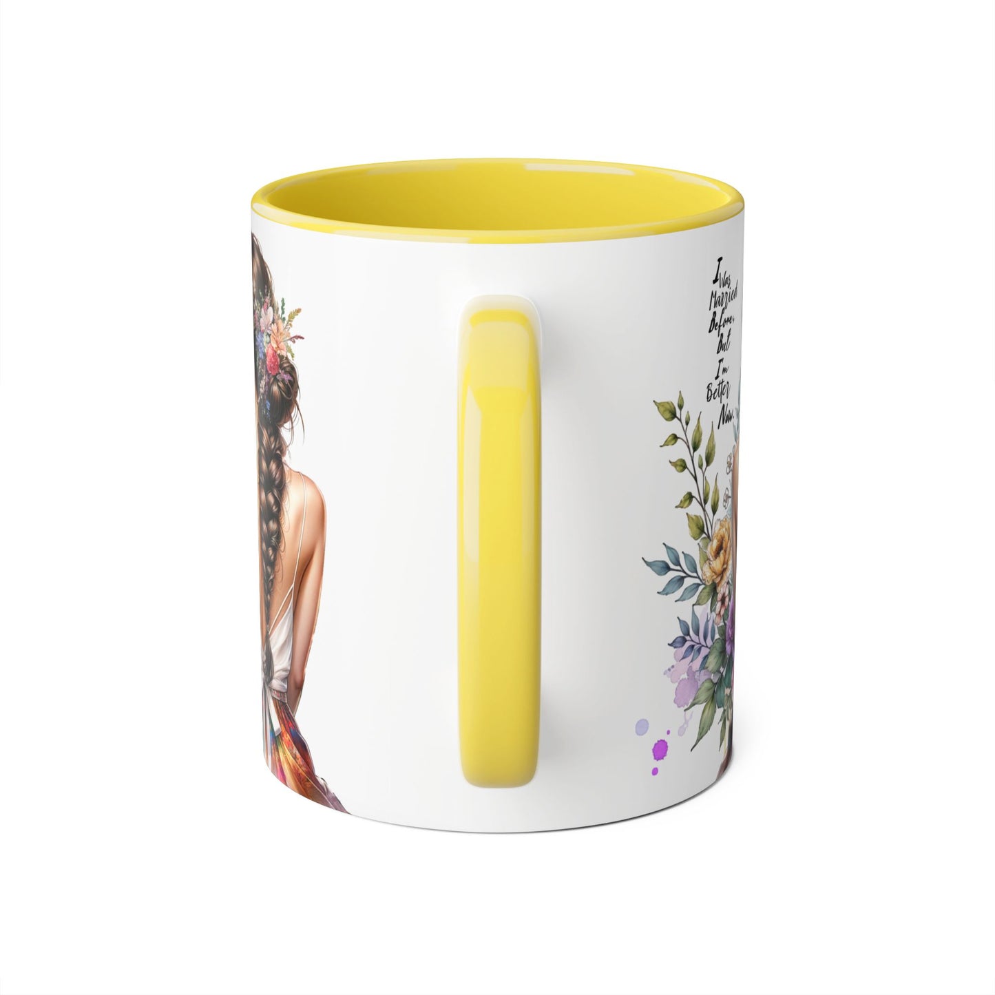 I Was Married Before But I'm Better Now Inspirational Floral Accent Mug - Perfect for Gifts, Home Decor, Coffee Lovers, Motivational Quotes, Self-Improvement