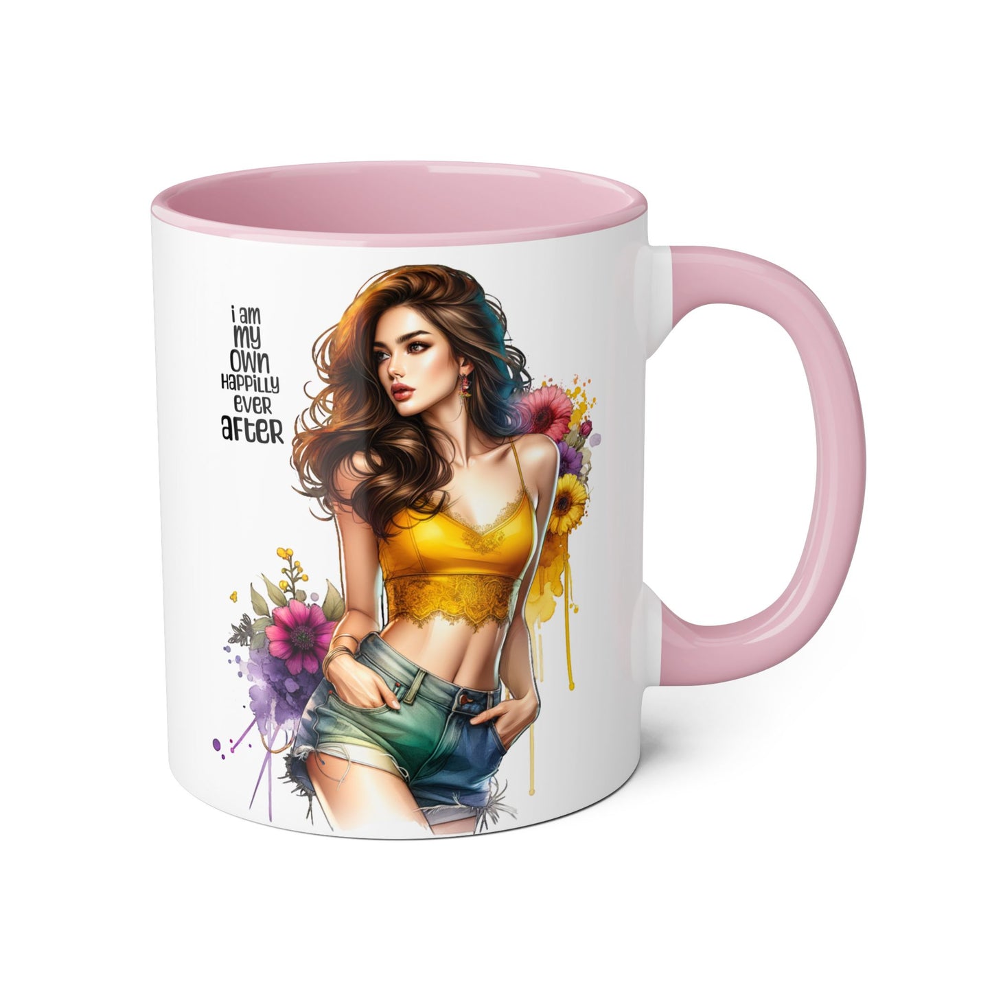 I Am My Own Happily Ever After Empowering Accent Mug, Inspirational Coffee Cup, Self-Love Gift, Vibrant Artwork Mug, Unique Floral Design, Cute Kitchen Decor
