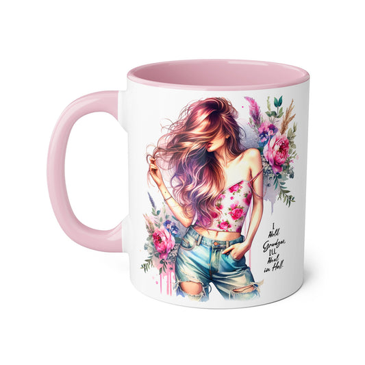 I Hold Grudges, I'll Heal in Hell  Humoristic Bohemian Floral Accent Mug - Drinkware for Tea Lovers, Coffee Enthusiasts, Gift for Friends, Home Decor, Artful Mugs