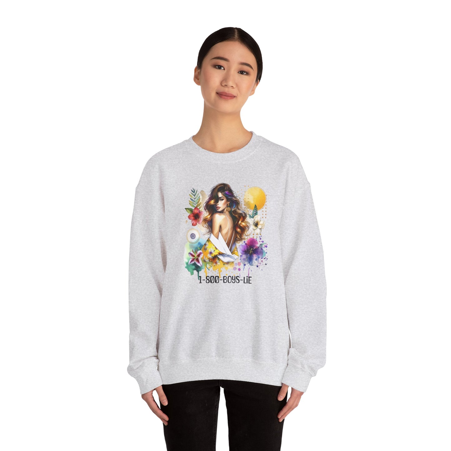 1-800-Boys-Lie Bohemian Floral Crewneck Sweatshirt, Trendy Oversized Sweater, Unique Gift for Her, Cozy Fall Apparel, Birthday & Casual Wear