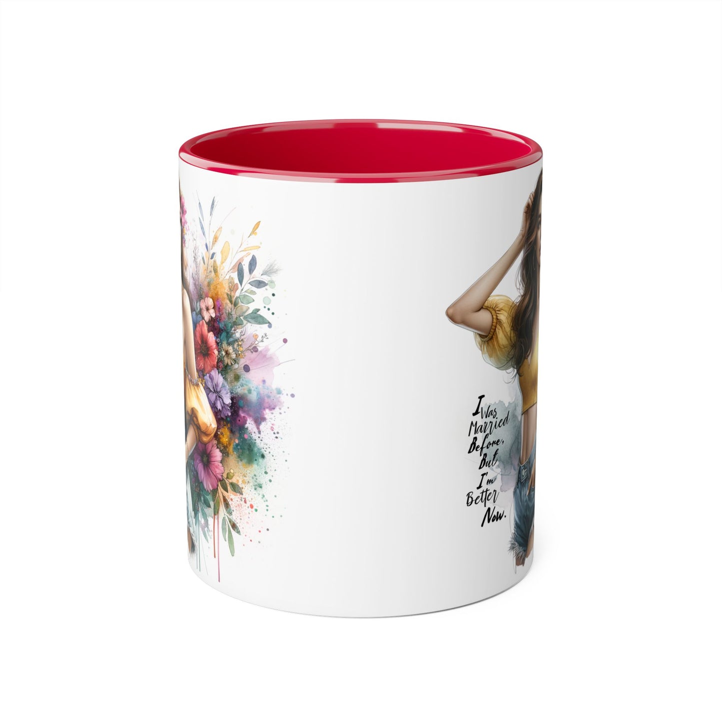 I Was Married Before But I'm Better Now Humoristic Chic Floral Accent Mug - Inspirational Art for Coffee Lovers, Gifts for Friends, Home Decor, Motivational Drinkware, Birthday Present