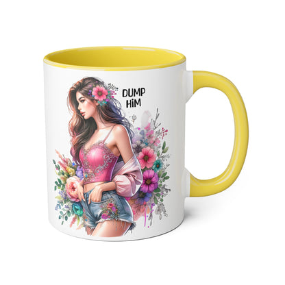 Floral Accent Mug, 11oz Coffee Cup, Gift for Her, Inspirational Mug, Cute Floral Design, Self-Love Coffee Mug