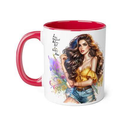 I Was Married Before But I'm Better Now Boho Chic Accent Mugs, Inspirational Coffee Cup, Gift for Her, Unique Art Mug, Home Decor, Vibrant Floral Design