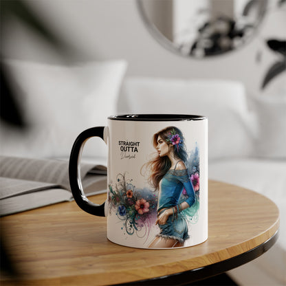Straight Outta Divorced Humoristic Bohemian Accent Mugs with Floral Art – Trendy Coffee Cup, Gift for Friends, Decor, Home, Birthday, or Celebration