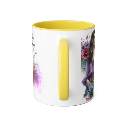 Stylish Floral Accent Mug with Quote, Perfect Gift for Coffee Lovers, Home Decor, Inspirational, Birthday, Humor, Self-Love