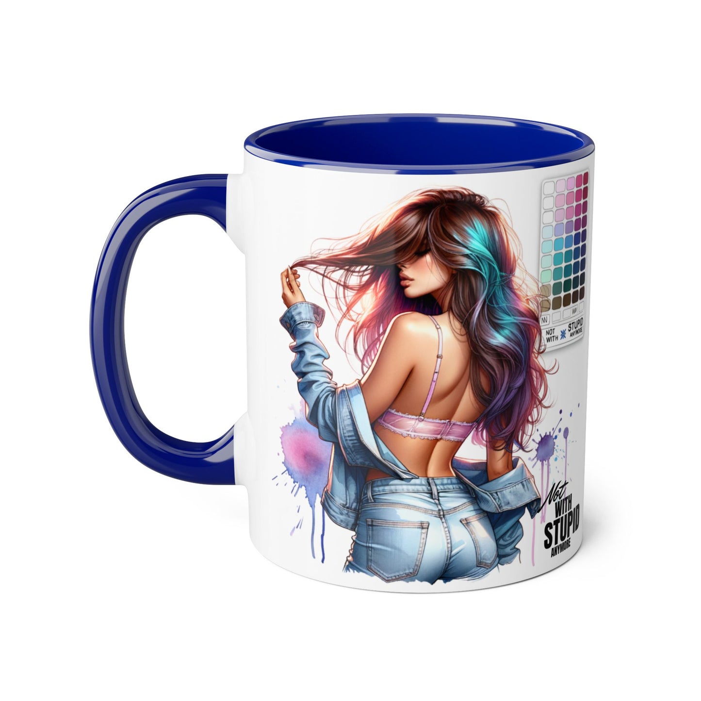 Not With Stupid Anymore Humoristic Vibrant Accent Mug - Perfect Gift for Creative Souls, Quirky Coffee Lover, Art Enthusiast, Birthday, or Just Because