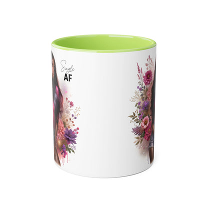 Colorful Floral Single AF Accent Mug, Aesthetic Coffee Cup for Coffee Lovers, Unique Gift for Birthdays, Special Occasions, Art Enthusiasts