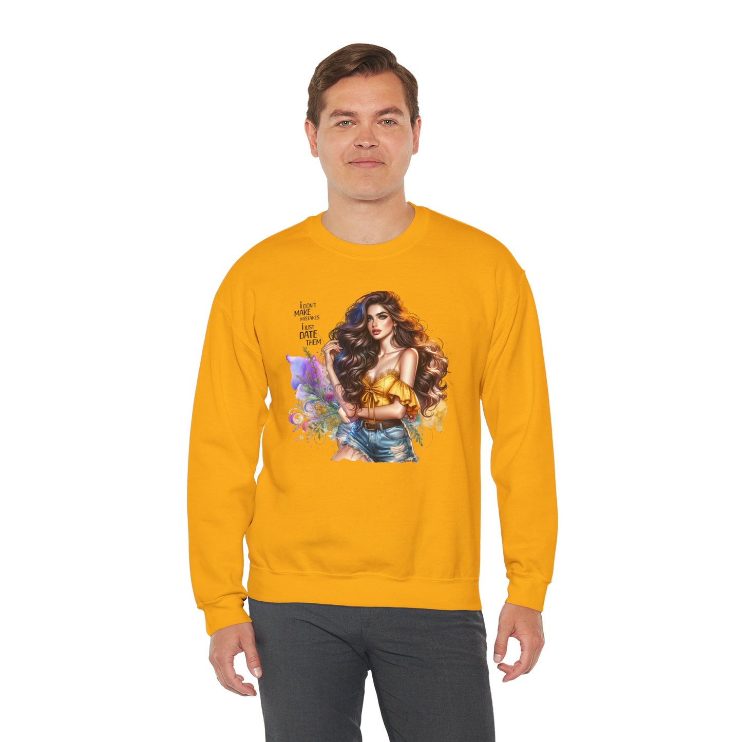 I Don`t  Make Mistakes, I Just Date Them Artistic Crewneck Sweatshirt - Perfect for Casual Outings, Gifts, Festivities, and Everyday Comfort, Featuring Colorful Designs