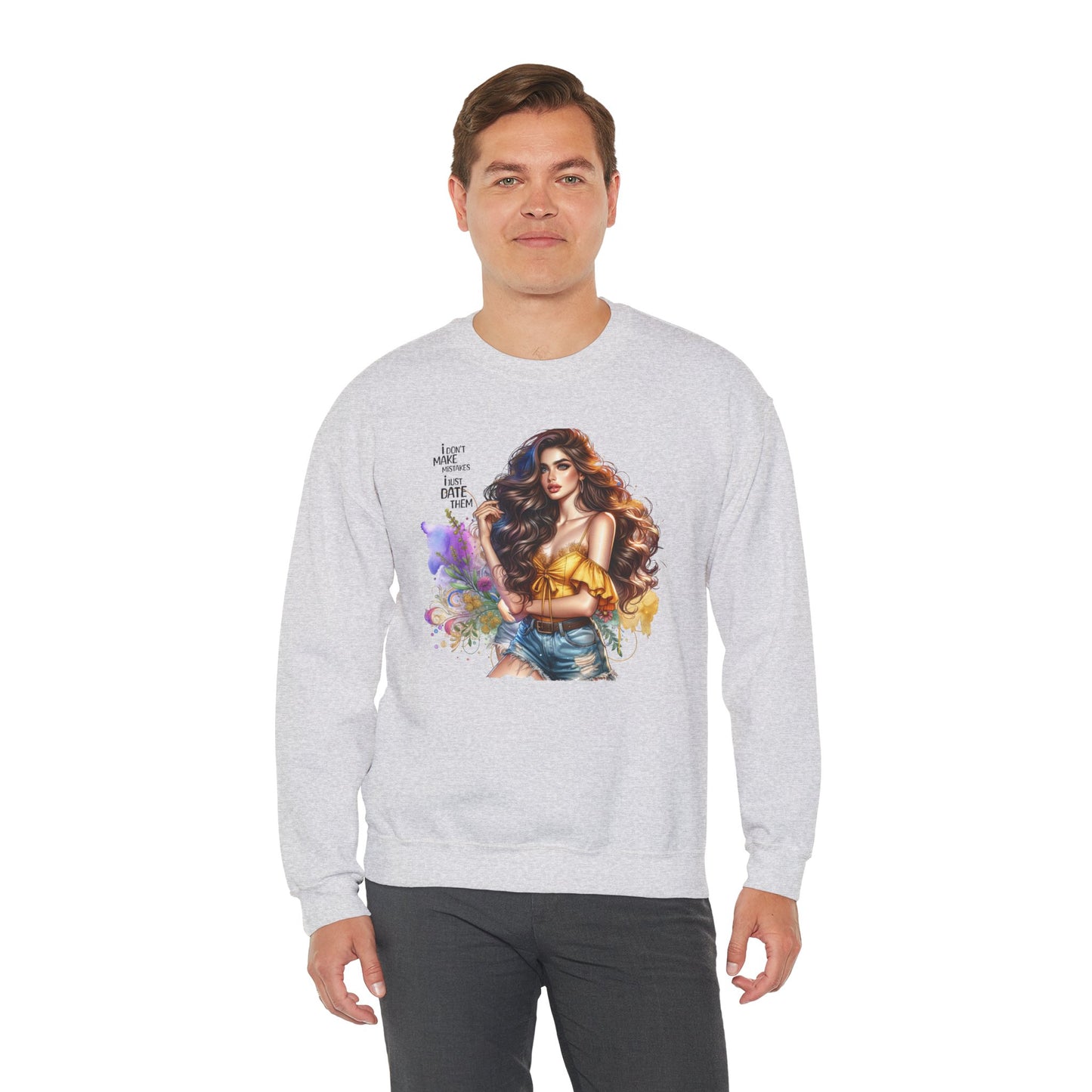 I Don`t  Make Mistakes, I Just Date Them Artistic Crewneck Sweatshirt - Perfect for Casual Outings, Gifts, Festivities, and Everyday Comfort, Featuring Colorful Designs