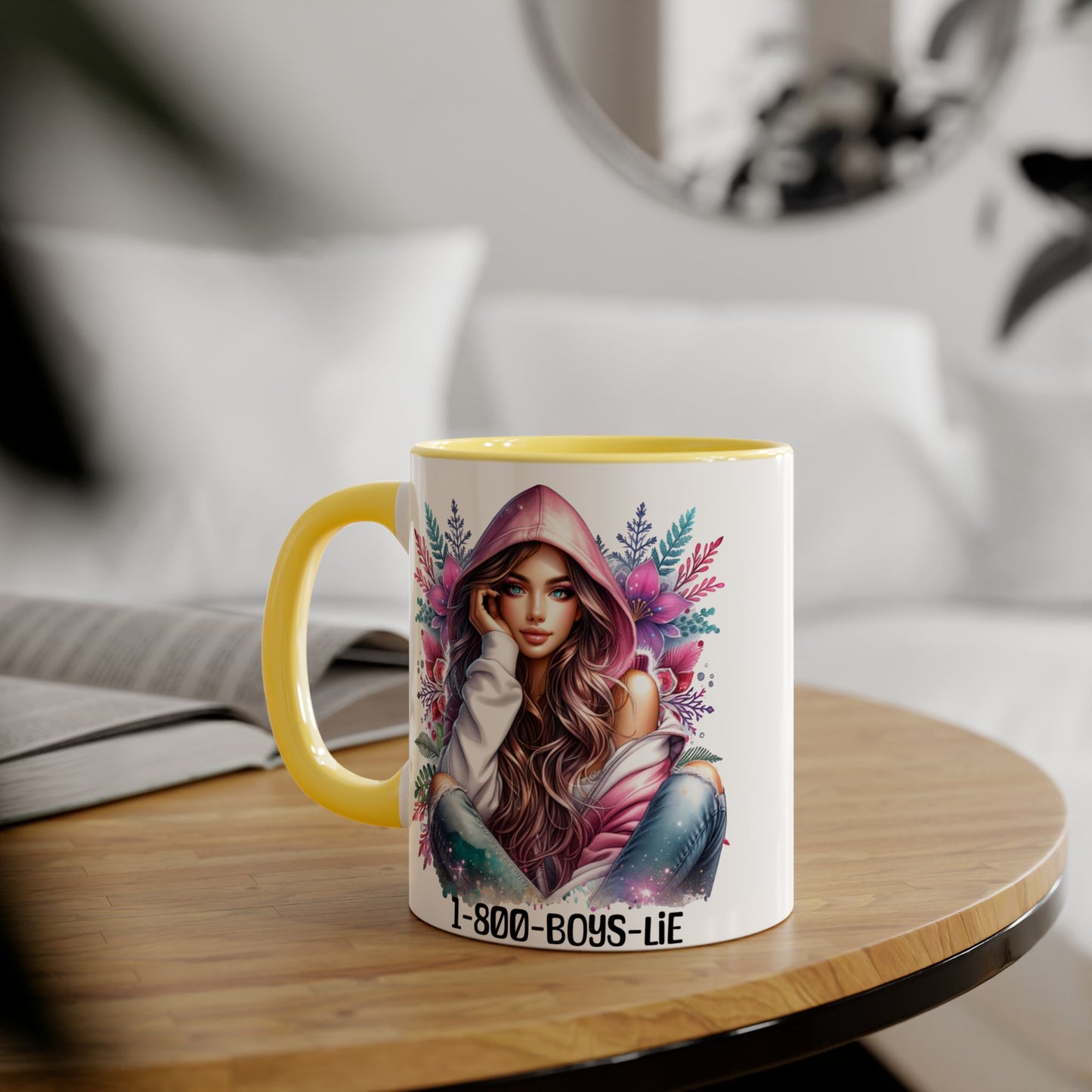 1-800-BOYS-LIE Accent Mug, Floral Coffee Cup, Funny Gift for Her, Unique Tea Mug, Cute Lover's Present