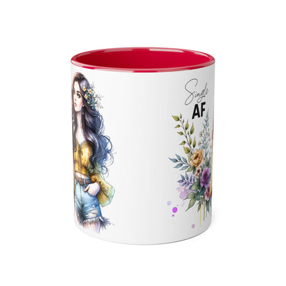Single AF Accent Mug, Floral Coffee Cup, Gift for Single Friends, Cute Relationship Humor Mug, Funny Birthday Mug, Tea Lover Gift