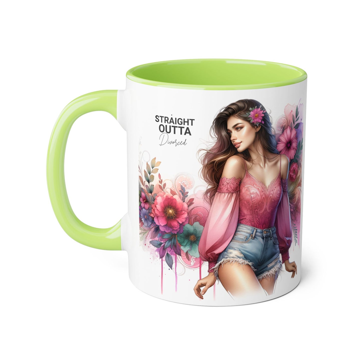 Straight Outta Divorced Humoristic Stylish Accent Mug, Floral Coffee Cup, Gifts for Her, Straight Outta, Unique Art Mug, Home Decor, Birthday Present