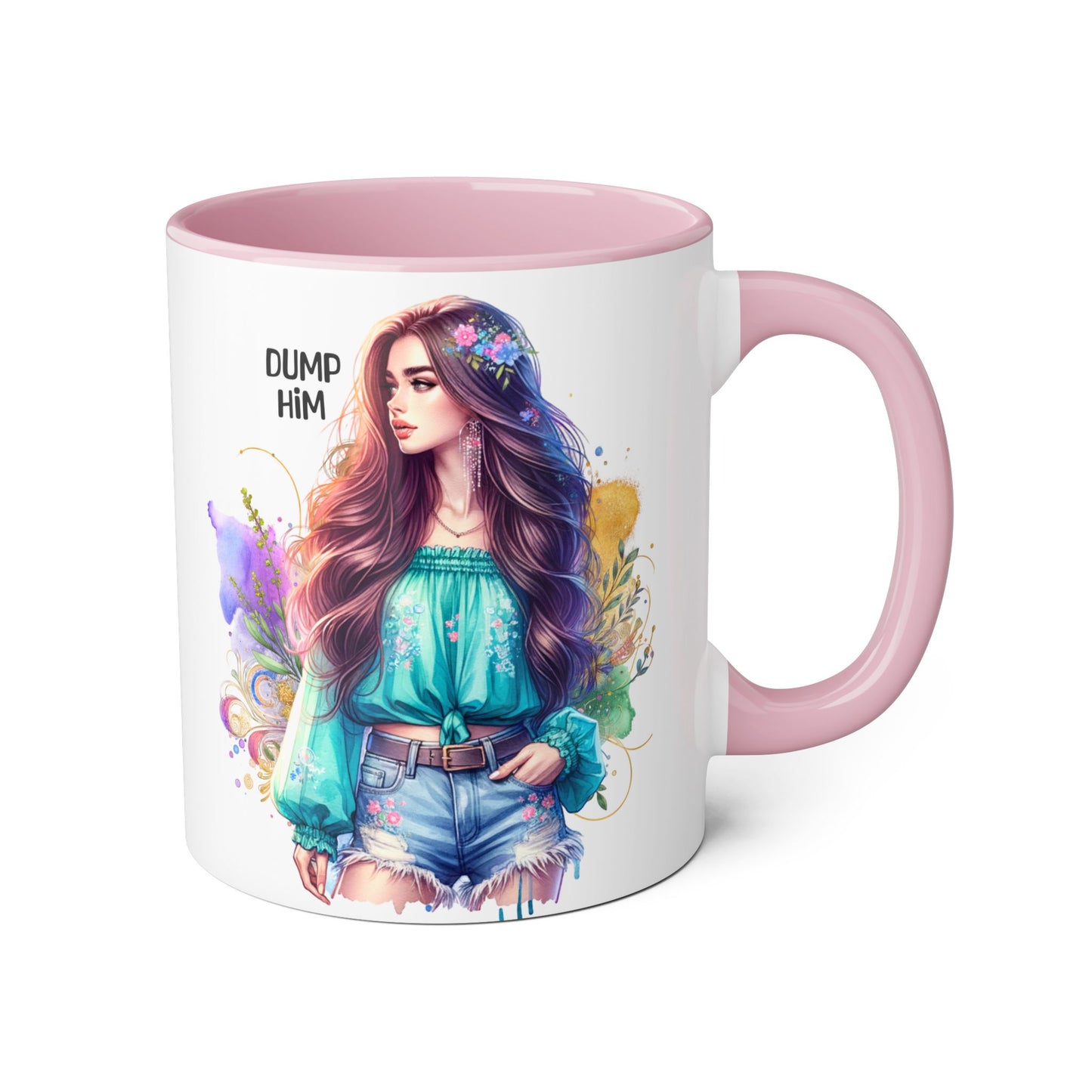 Colorful Dump Him Accent Mug, Inspirational Coffee Cup, Gift for Friends, Motivational Tea Mug, Fun Art Ceramic Cup