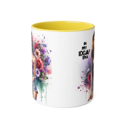 Colorful Floral IDGAF Mug, Inspiring Coffee Cup, Gift for Her, Sassy Drinkware, Unique Floral Mug, Birthday Gift