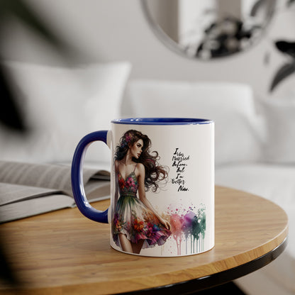 I Was Married Before But I'm Better Now Humoristic Floral Art Accent Mug, Inspirational Coffee Cup, Unique Gift for Her, Spring Decor, Creative Homeware