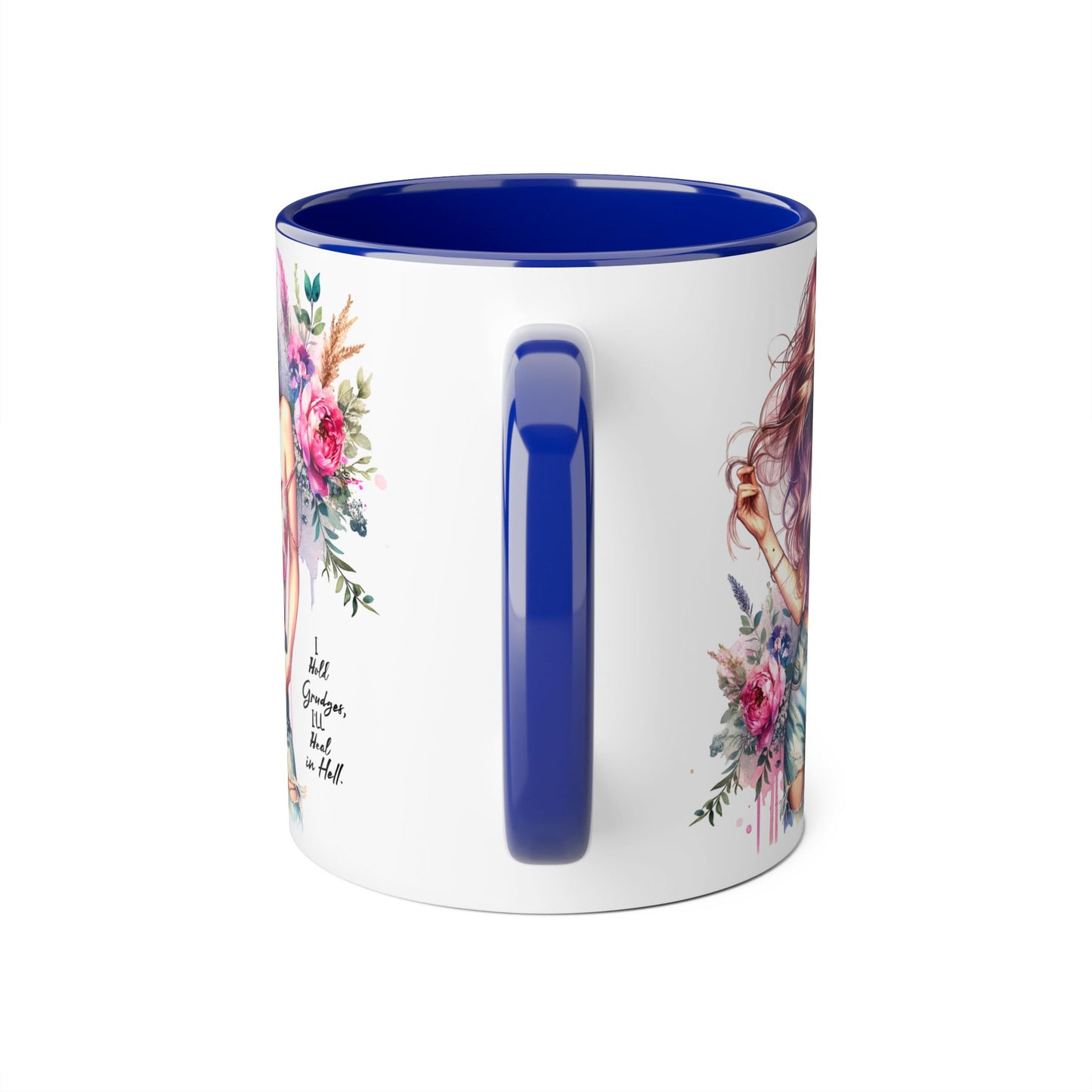 I Hold Grudges, I'll Heal in Hell  Humoristic Bohemian Floral Accent Mug - Drinkware for Tea Lovers, Coffee Enthusiasts, Gift for Friends, Home Decor, Artful Mugs