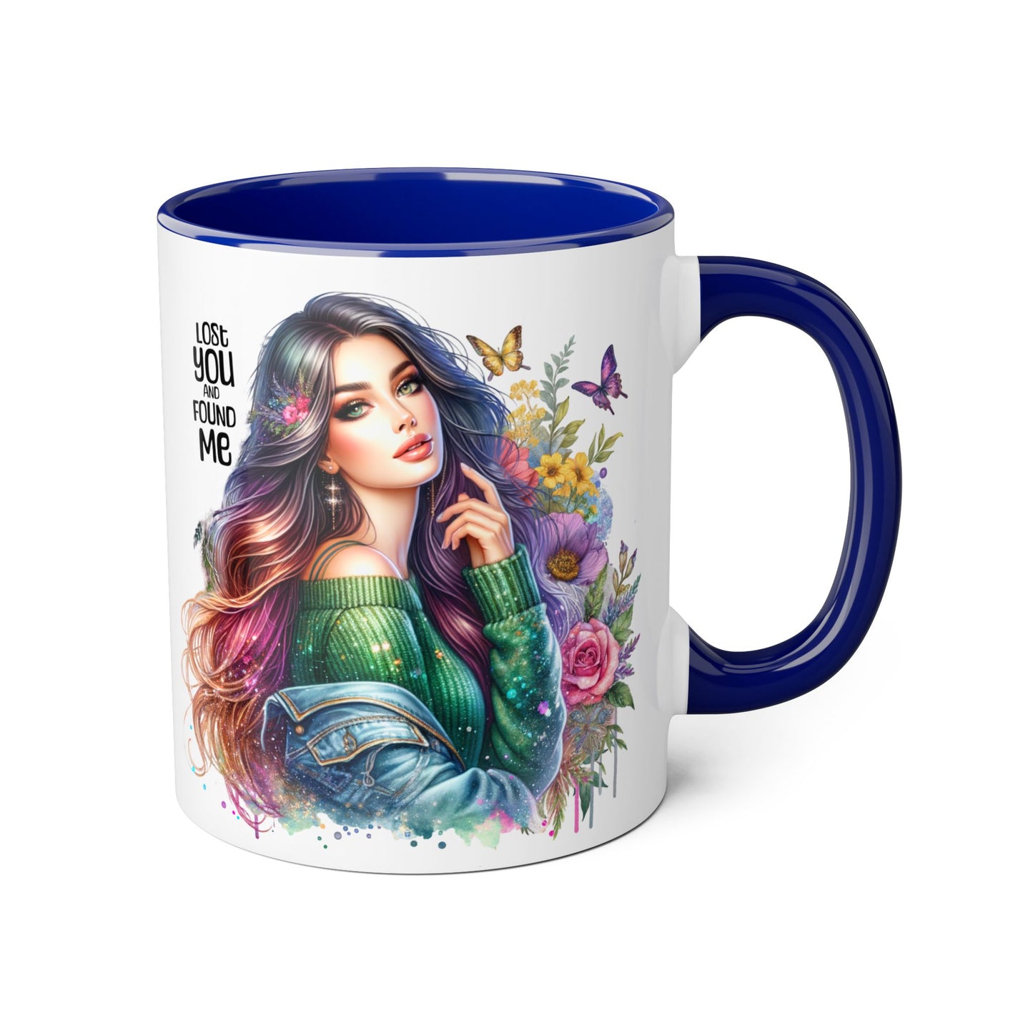 Colorful Accent Mug - "Lose You and Found Me" Design for Coffee Lovers, Unique Gift for Her, Floral Art Mug, Inspirational Drinkware