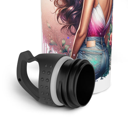I Am My Own Happily Ever After Floral Art Stainless Steel Water Bottle - Inspirational Quote for Water Lovers