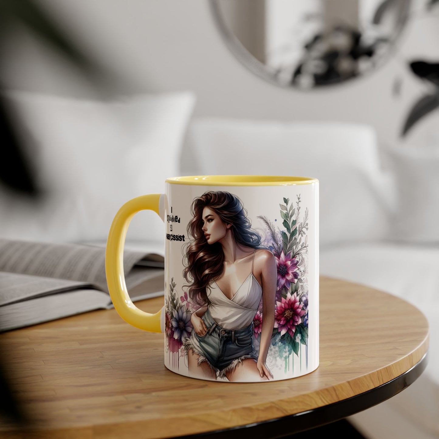 Floral Art Accent Mug, 11oz Coffee Cup, Gifts for Her, Unique Home Decor, Narcissist Quote, Morning Coffee