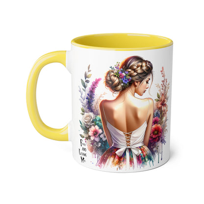 Free and Loving Me Floral Accent Mug, Artistic Coffee Cup, Gift for Mom, Birthday, Mother's Day, Home Decor, Inspirational Mug