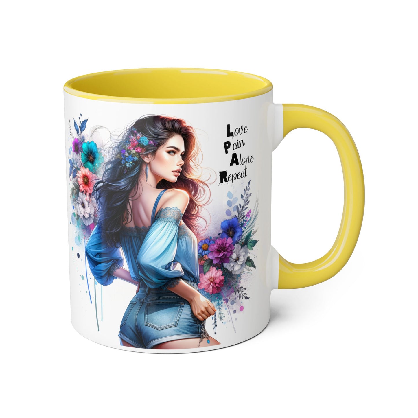 Floral Accent Mug, Inspirational Coffee Cup, Love Yourself Gift, Unique Drinkware, Artistic Ceramic Coffee Mug