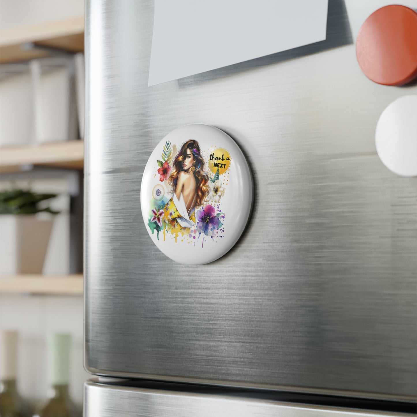 Thank U, Next  Decorative Round Magnet, Gifts for Her, Refrigerator Decor, Chic Home Accessory, Unique Birthday Gift