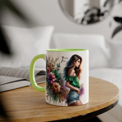 Yuck Fou Floral Accent Mug, 11oz Ceramic Coffee Cup, Inspirational Gift, Home Decor, Unique Art Mug, Perfect for Coffee Lovers