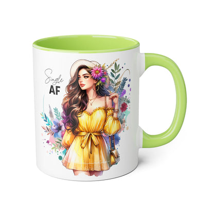 Single AF Floral Accent Mug - Perfect Gift for Singles, Cute Coffee Cup for Friends, Birthday or Self-Care Treat