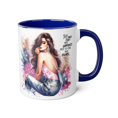 Money Can't Buy Happiness But It Can Buy Divorce Humoristic Artistic Inspirational Mug, Stylish Coffee Cup for Motivation, Unique Gift for Friends, Home Décor, Floral Design