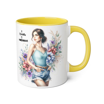 Narcissist Accent Mug, Unique Coffee Cup Gift, Floral Design Mug, Perfect for Self-Care Lovers, Inspirational Drinkware