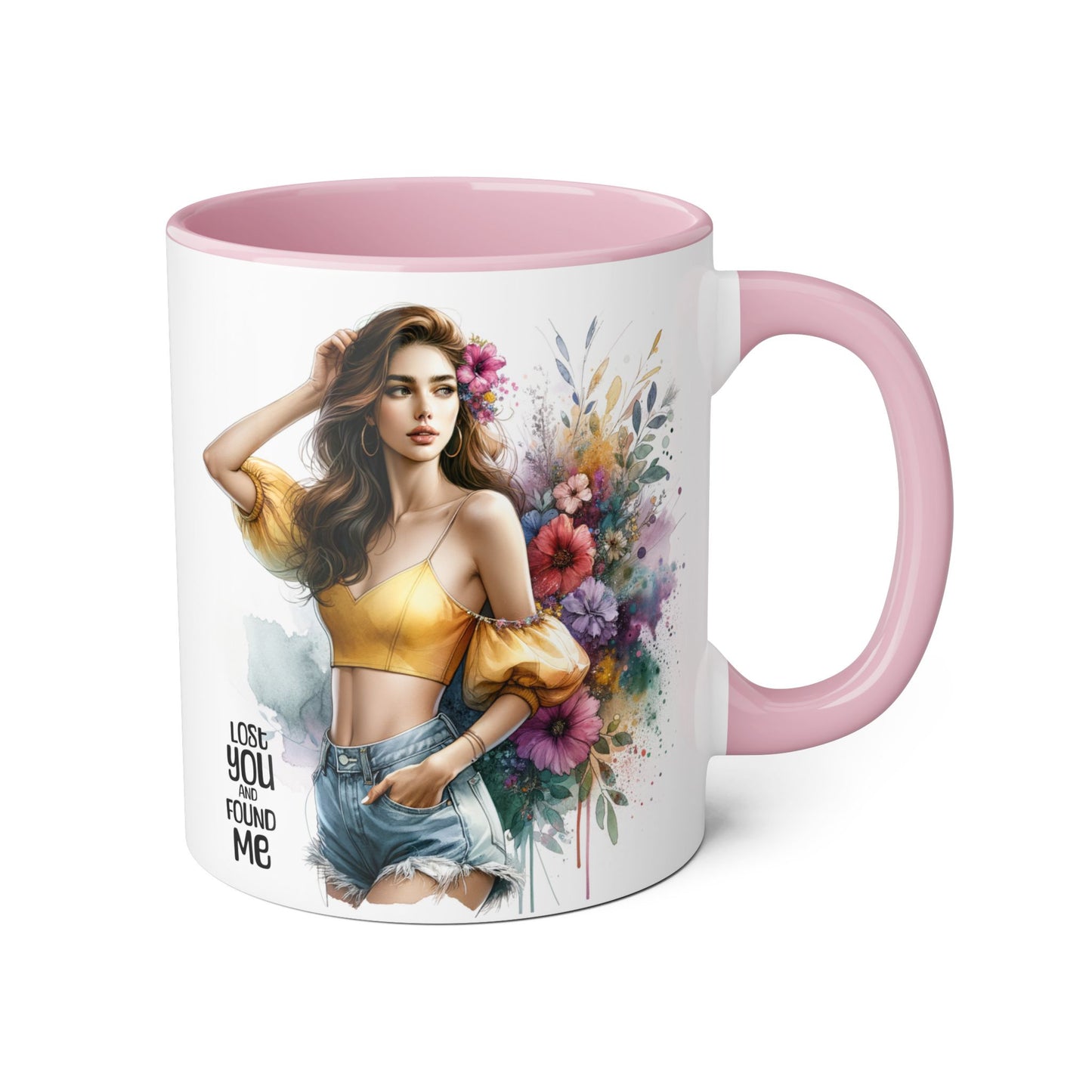 Lost You and Found Me Floral Accent Mug, Empowering Coffee Cup, Vibrant Gift for Friends, Motivational Drinkware, Perfect for Home or Office